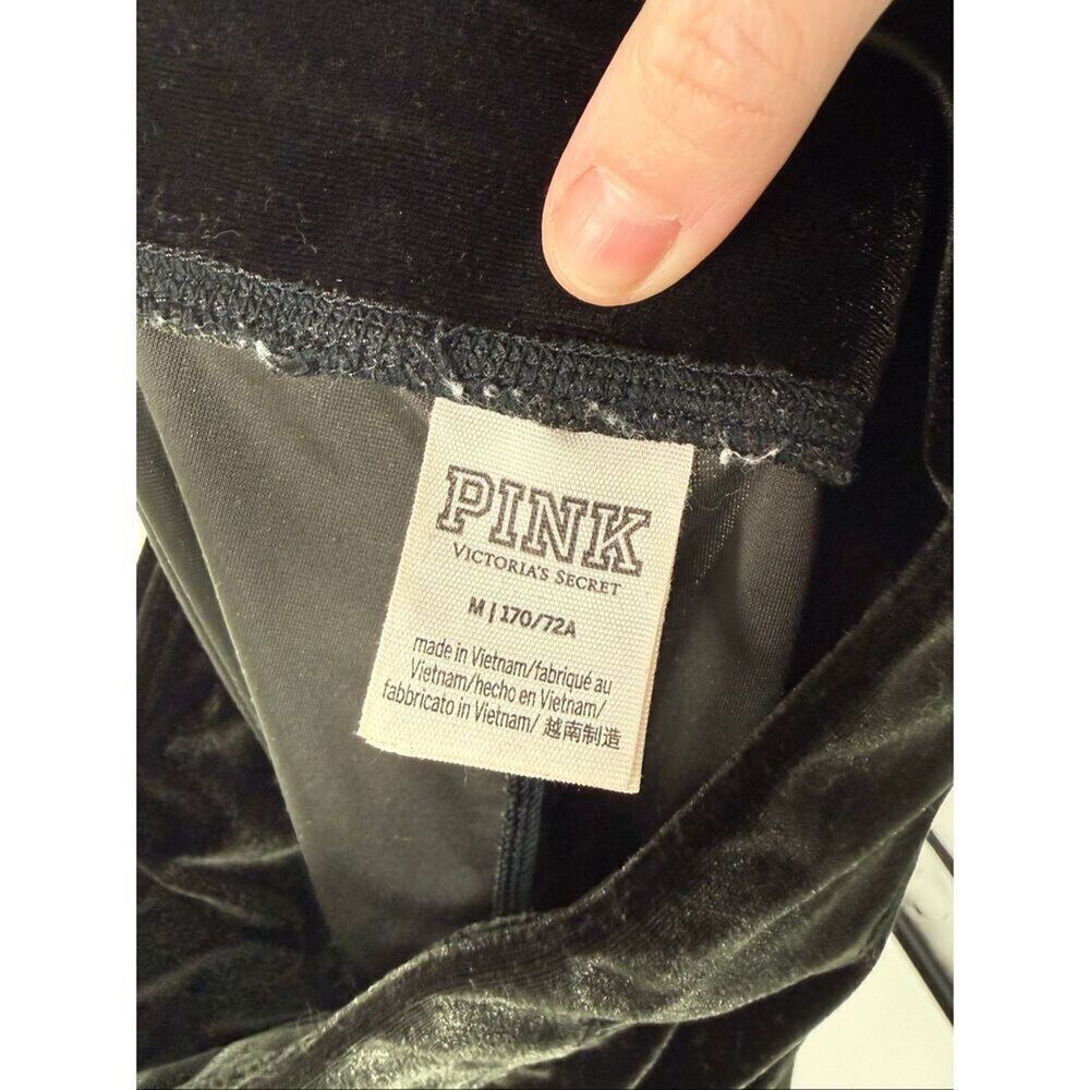 Victoria's Secret PINK Deep Green Velvet Leggings Embroidered Logo Size Medium - Picture 5 of 5